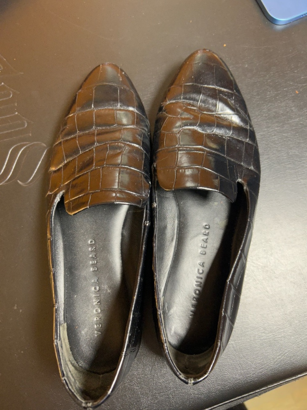 Veronica Beard Black Croc Embossed Leather Loafers Size 6
